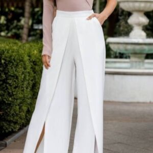NWOT White Palazzo Flowy Wide Leg Center Split Thai Wrap Pants Sz XS